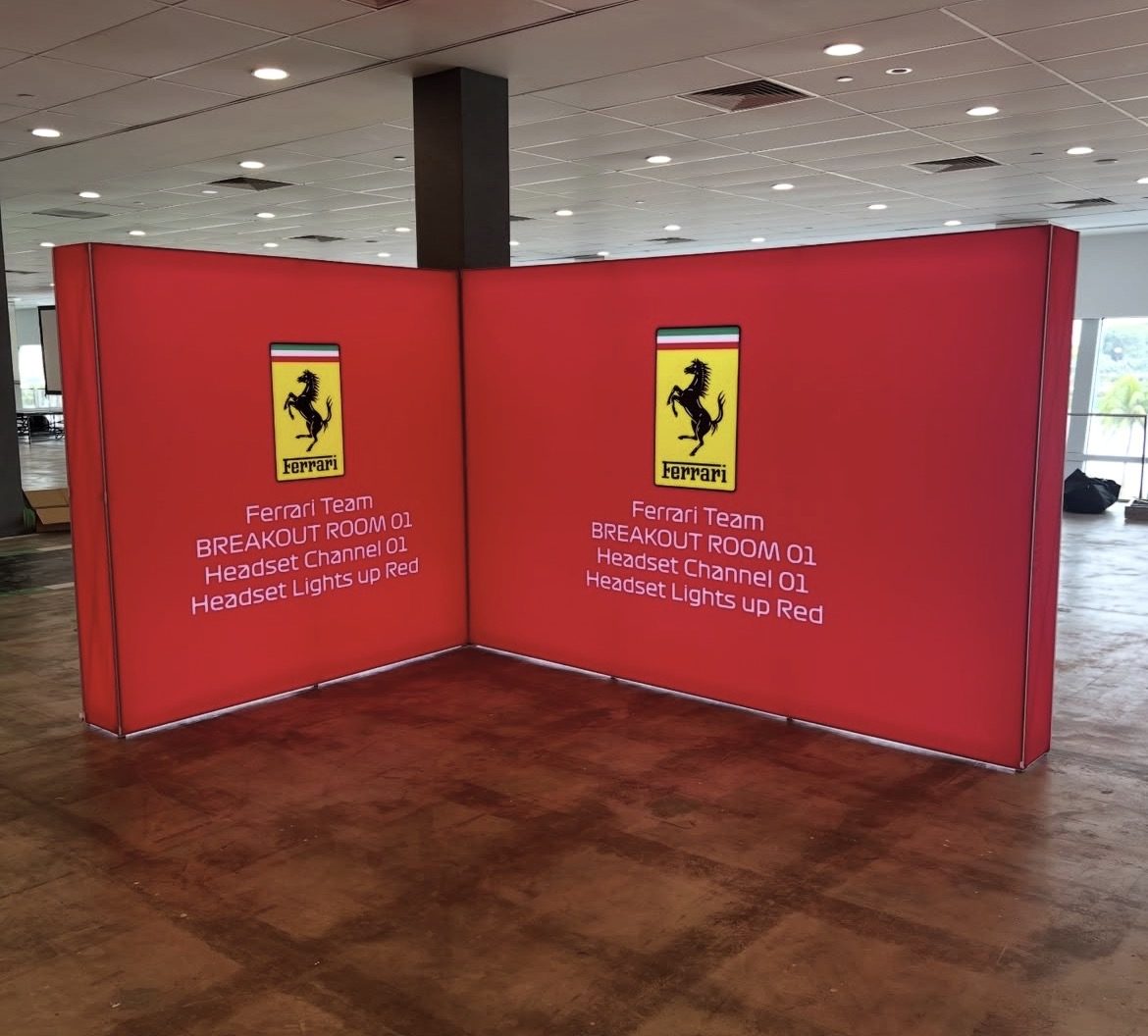Ferrari backlit fabric lightbox corner walls
