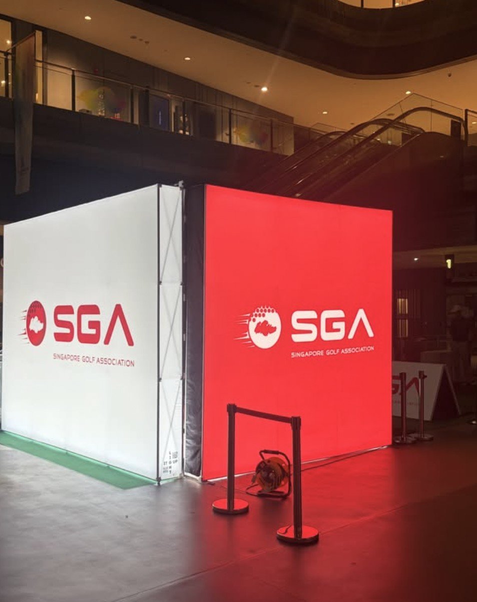 SGA red and white backlit walls