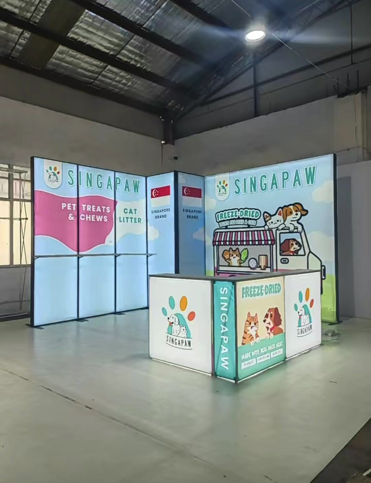 Trade show booth built from LED lightbox walls in Singapore